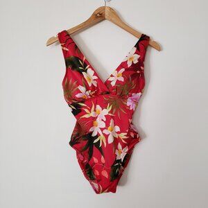 Longitude Swim Suit Size 8 One Piece Red Floral